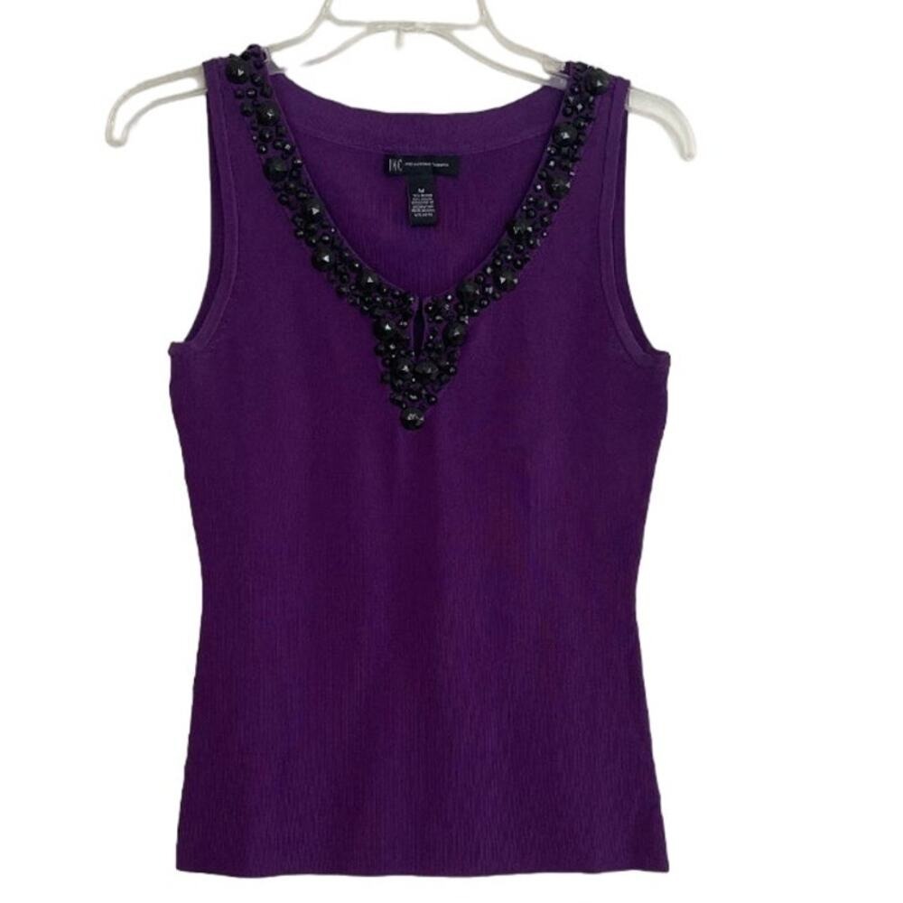 INC International Concepts Purple Beaded V Neck Sleeveless Knit Top Women's M - Picture 6 of 6